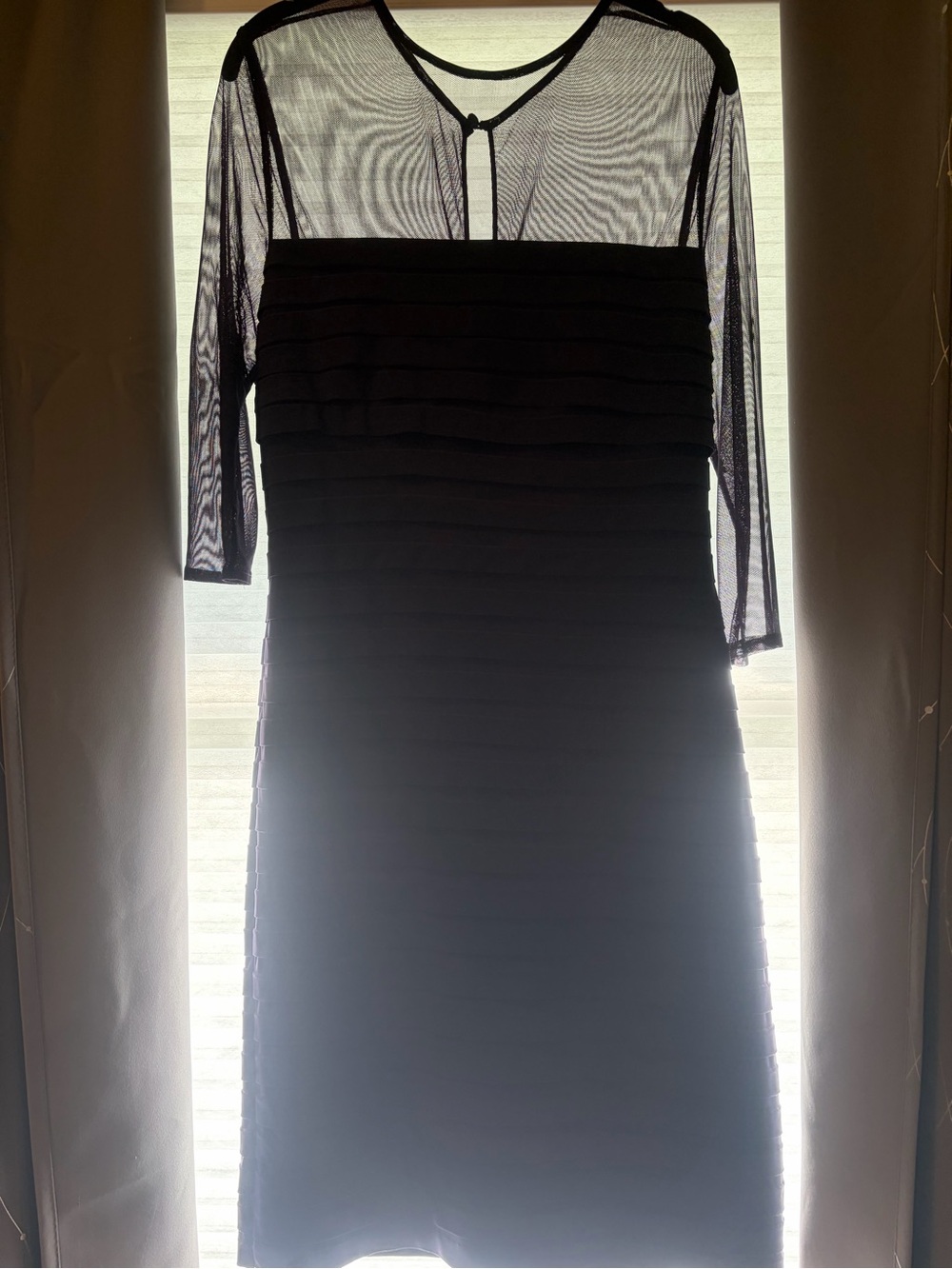 Adrianna Papell Black Long-Sleeve Mesh Overlay Dress